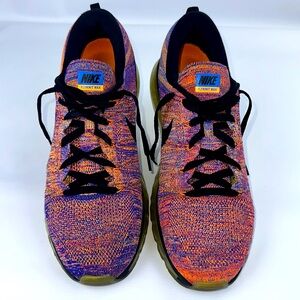Nike Flyknit Max Running Shoes. Mens size 12.5. Multi Blue, Orange & Black.
